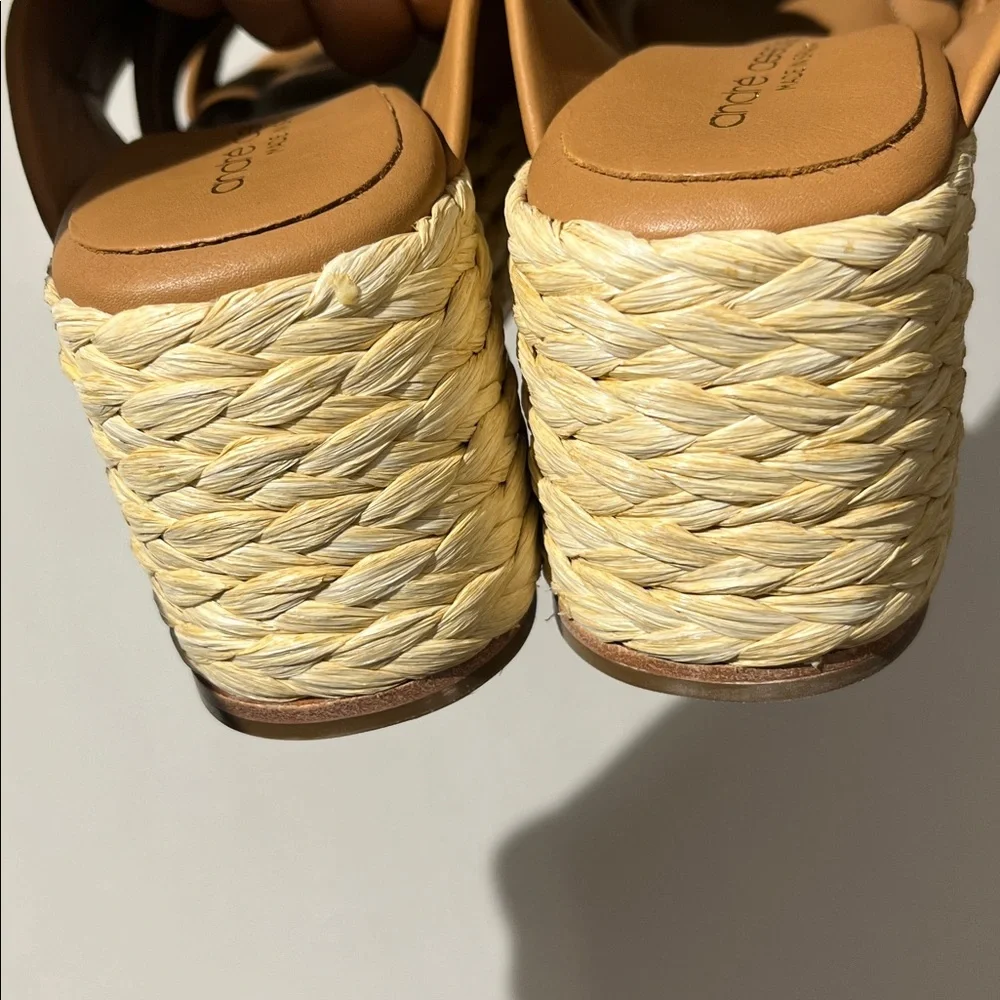 Andre Assous Calesa wedge sandals camel leather espadrilles platforms sz 39 NEW!
